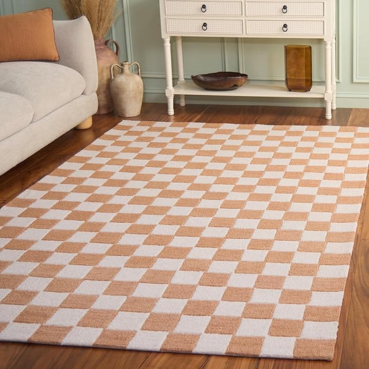 SAFAVIEH Ebony Collection Area Rug - 6' Square, Rust & Ivory, Handmade Wool, Checkered Pattern, Ideal for Living Room, Bedroom, Home Office, Dining Space (EBN175P-6SQ)
