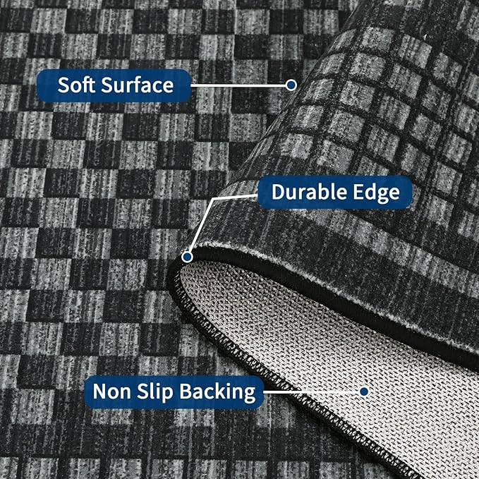 Washable Area Rugs 5x7 Rug for Living Room Modern Large Area Rug for Bedroom Aesthetic Non Slip Throw Rugs Soft Faux Wool Low Pile Stain Resistant Carpet for Dining Room Office Rug 5'x7' Black