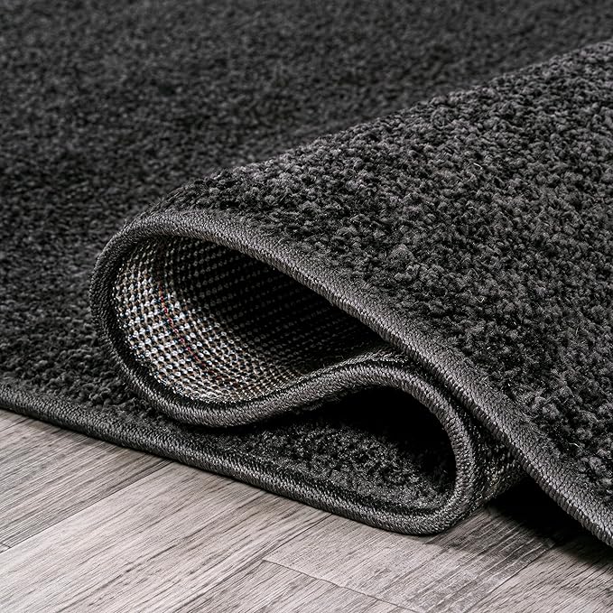 Eyely UES100I-9SQ Supersoft Haze Solid Low-Pile Indoor Area Rug, Coastal, Bohemian, Minimalist, Classic, Casual for Bedroom,Kitchen,Living Room,Non Shedding,Easy-Washing, Black, 9' Square