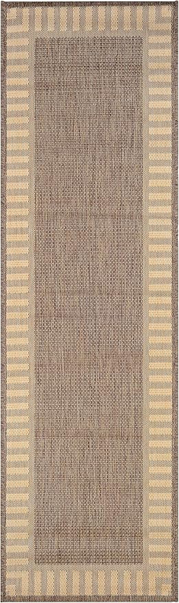 Couristan Recife Indoor Outdoor Rug - Wicker Stitch 2'3" x 7'10" Runner in Cocoa and Natural, Hose Washable, Low Pile, Pet- Kid Friendly Home Decor for Living Room, Patio Furniture Set, Kitchen