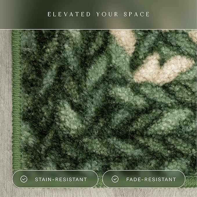 Maples Rugs Marion Bohemian Braided Design Print Area Rug – Made in USA – Low Pile, Non Slip Pet-Friendly Mat for Bedroom, Office, Living & Dining Room, 5' x 7', Green