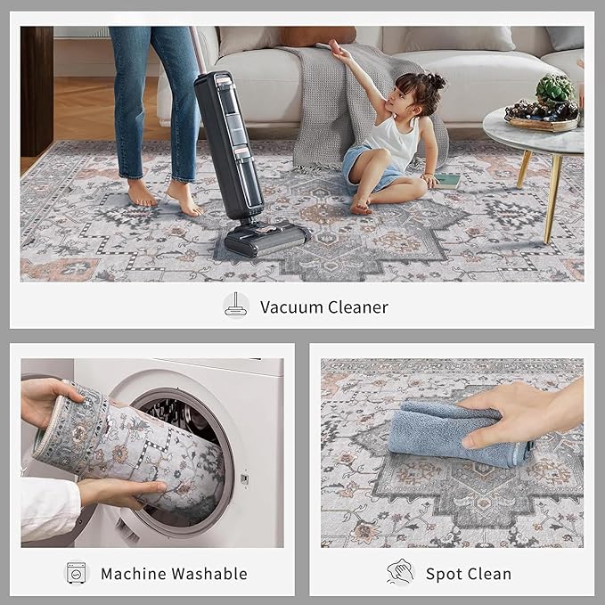 Ciicool Area Rug 5x7ft Washable Rugs for Living Room Non-Slip Indoor Rugs Large Low-Pile Mat Floor Carpet Vintage Rug for Bedroom Dinning Foyer Decor