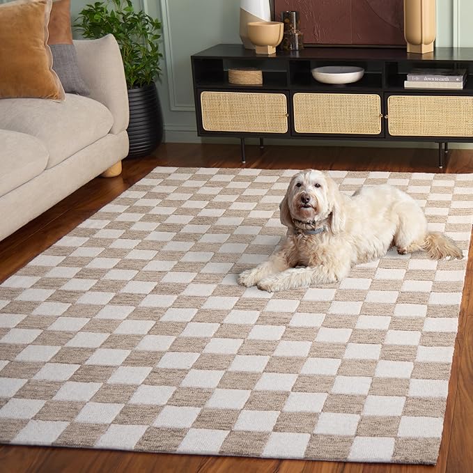SAFAVIEH Ebony Collection Area Rug - 5' x 8', Brown & Ivory, Handmade Wool, Checkered Pattern, Ideal for Living Room, Bedroom, Home Office, Dining Space (EBN175T-5)