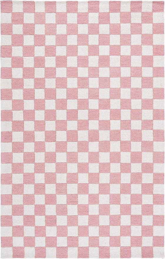 SAFAVIEH Area Rug 4x6 - Ebony Collection - Pink & Ivory, Handmade Wool, Checkered Design, Ideal for Living Room, Bedroom, Dining Space (EBN175U)