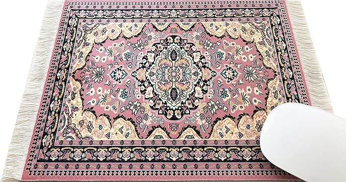 3-Piece Carpet-Style Desk Set – Pink Mouse Pad, Mini Rug Coaster & Bookmark, Colorful Elegant Office Accessories, Novelty Gift