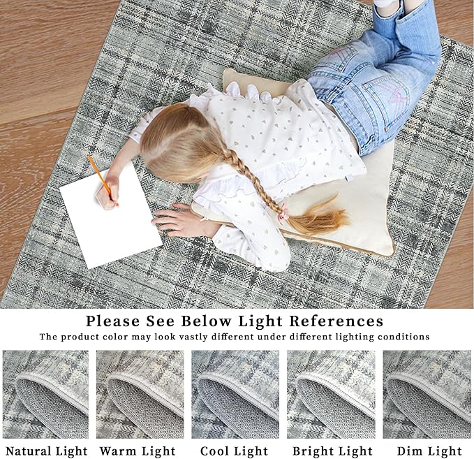 Washable Area Rug 3x5 Plaid Entryway Rug with Non Slip Rubber Backing, Farmhouse Tartan Soft Low Pile Rustic Stain Resitant Throw Rugs for Living Room Bedroom Dining Room