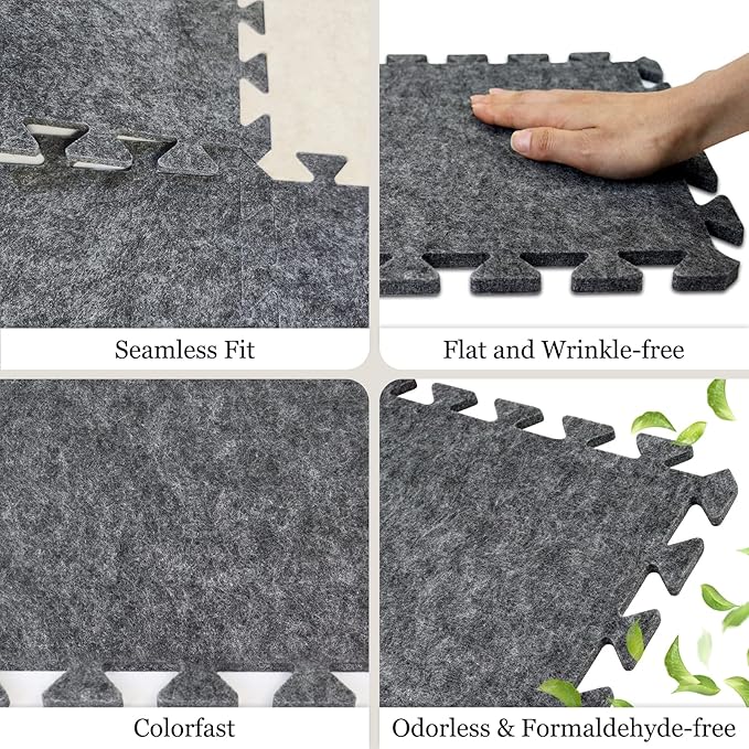 BXI Soundproof Interlocking Rug Pad 16 Pcs, 11x 11 x 0.4 inches Non Slip Rug Pads, High Density Noise Reduction Puzzle Felt Carpet Padding, Rug Mat Protects and Adds Cushion for Hardwood Floor