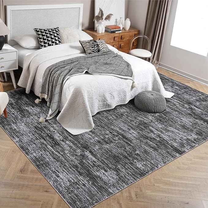 RUGSREAL Bedroom Rug 3x5 Washable Rug for Living Room Small Entryway Carpet with Rubber Backing Stain Resistant Dining Room Throw Mat Modern Solid Color Area Rug for Bedside Kitchen, Dark Grey