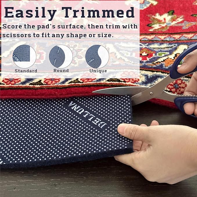 DELLUNA Non-Slip Area Rug Pad 1/4" Thick Double Side Rubber + Felt, 2'x8' Premium Deluxe Cushioned- Safe for All Floors, Adds Comfort and Protection, Ultra Strong Grip, Stop Rug from Moving.