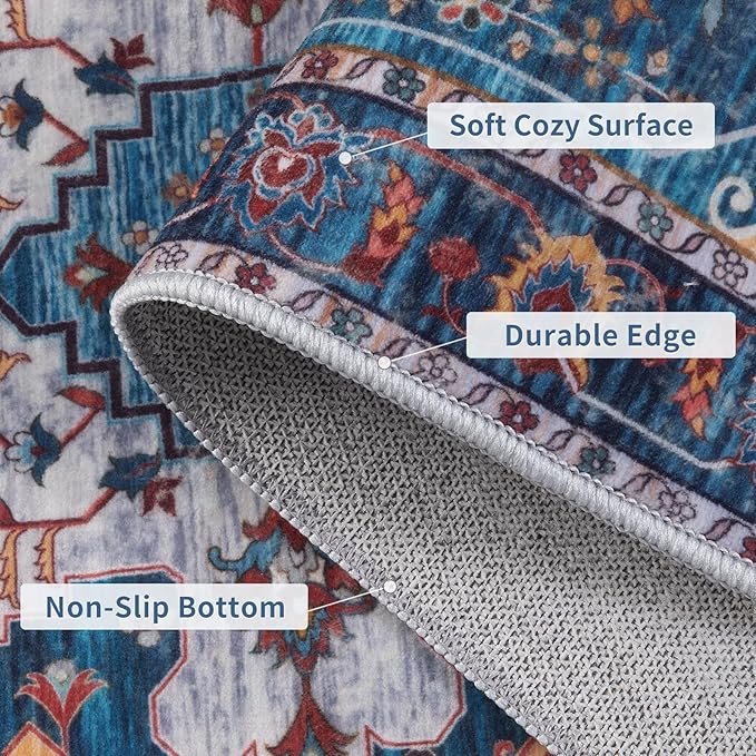 Ciicool Area Rug 5x7ft Washable Rugs for Living Room Non-Slip Indoor Rugs Large Low-Pile Mat Floor Carpet Vintage Rug for Bedroom Dinning Foyer Decor