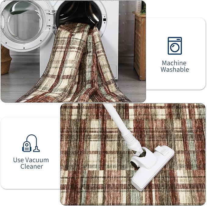 Living Room Rug 8x10 Area Rugs for Living Room Christmas Washable Rug Non Slip Modern Plaid Throw Rugs Low Pile Area Rugs for Bedroom Stain Resistant Carpet for Classroom Office Red 8'x10'