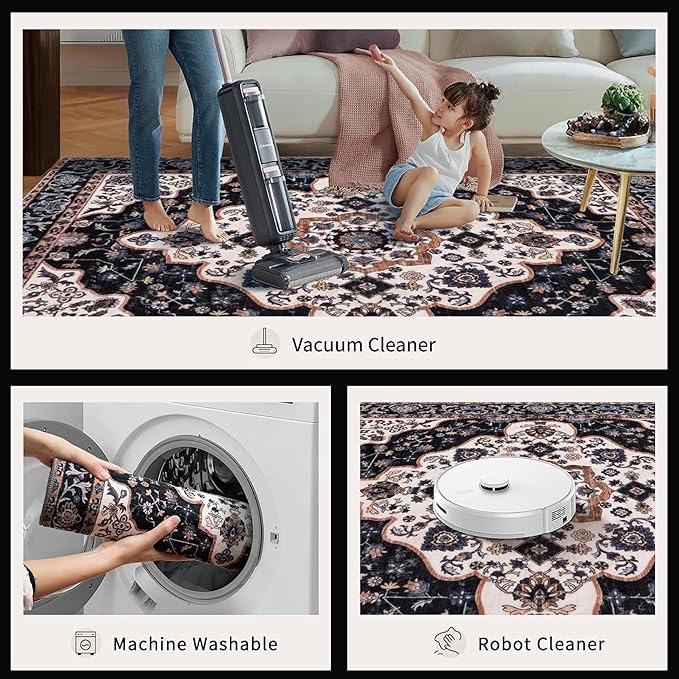 Ciicool Area Rug 5x7ft Washable Rugs for Living Room Non-Slip Indoor Rugs Large Low-Pile Mat Floor Carpet Vintage Rug for Bedroom Dinning Foyer Decor