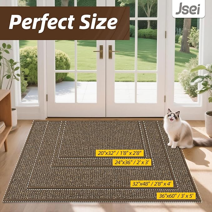 JSEI Dirt Trapper Door Mat 32"x48" Non-Slip Washable Entrance Mat, Dog Doormats, Absorbent & Fade-Resistant Floor Mats, Low Profile Welcome Mats for Entryway, Front Door, and Inside Entrance, Brwon
