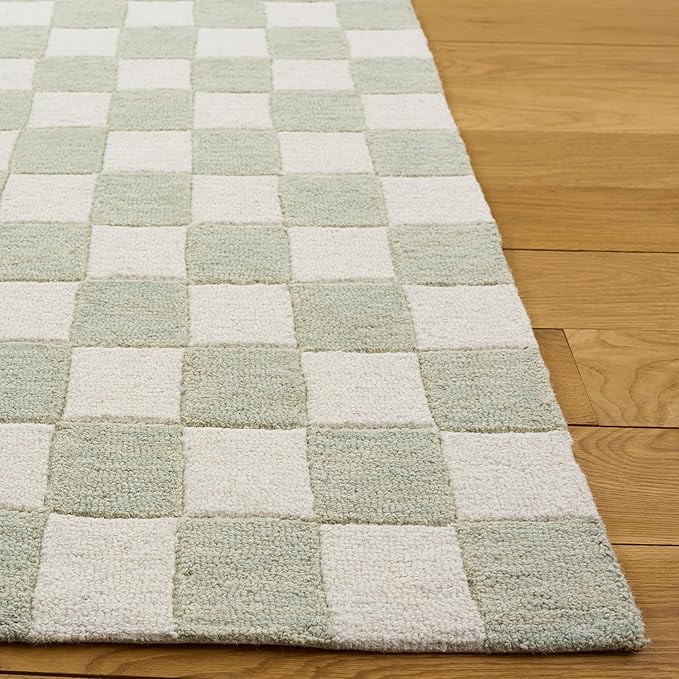SAFAVIEH Area Rug 5x8 - Ebony Collection - Light Sage & Ivory, Handmade Wool, Checkered Design, Ideal for Living Room, Bedroom, Dining Space (EBN175W)
