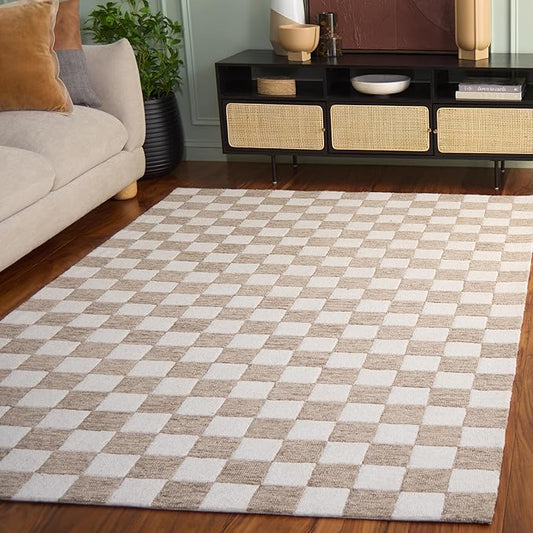 SAFAVIEH Ebony Collection Area Rug - 6' Square, Brown & Ivory, Handmade Wool, Checkered Pattern, Ideal for Living Room, Bedroom, Home Office, Dining Space (EBN175T-6SQ)