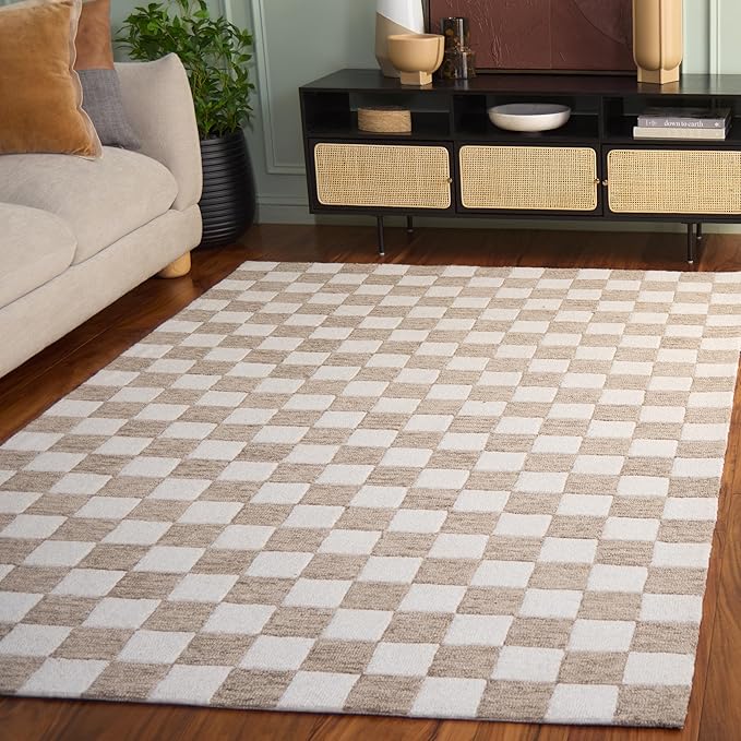 SAFAVIEH Ebony Collection Area Rug - 6' x 9', Brown & Ivory, Handmade Wool, Checkered Pattern, Ideal for Living Room, Bedroom, Home Office, Dining Space (EBN175T-6)