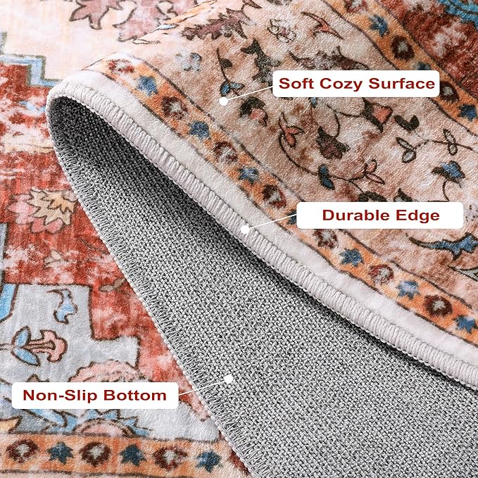 Ciicool 5x7 Area Rugs, Washable Area Rug Boho Rugs for Living Room Non-Slip Indoor Rugs Large Low-Pile Mat Floor Carpet Vintage Rug for Bedroom Office Dinning Foyer Decor