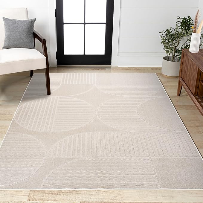 JONATHAN Y Nordby High-Low Arch Striped Ivory/Cream Indoor/Outdoor Area Rug, 8x10, Modern, Contemporary, Geometric, Bohemian, Bedroom, Kitchen, Living Room,Non Shedding (SCN104B-8)