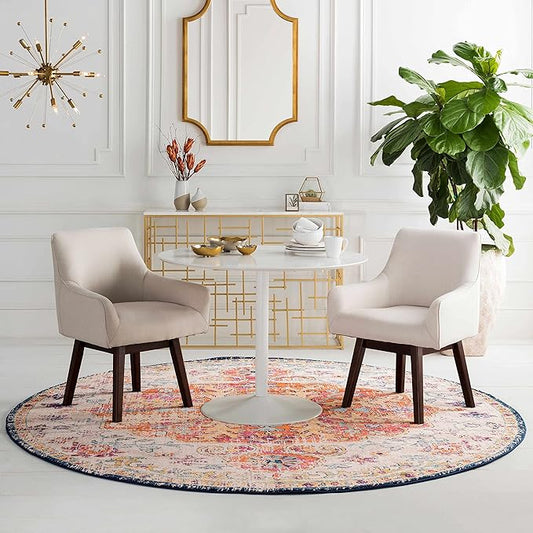 Hauteloom Kaleidoscope 7' 10" Moroccan Bohemian Updated Traditional - Oriental Area Rug - Round - Polypropylene - Saffron, Light Gray, Charcoal, Teal, Dark Blue, Garnet, Burnt Orange, Beige