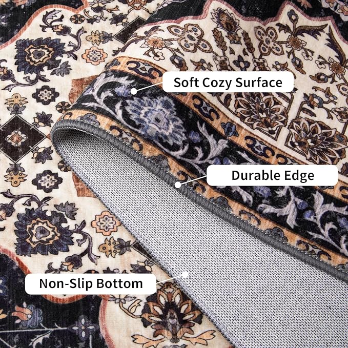 Ciicool Area Rug 5x7ft Washable Rugs for Living Room Non-Slip Indoor Rugs Large Low-Pile Mat Floor Carpet Vintage Rug for Bedroom Dinning Foyer Decor