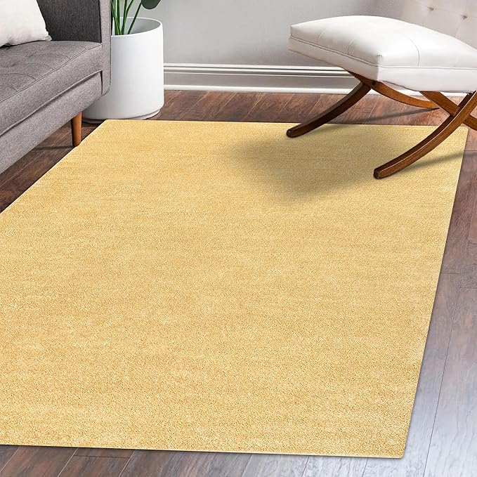 Eyely UES100B-15 Supersoft Haze Solid Low-Pile Indoor Area Rug, Coastal, Bohemian, Minimalist, Classic, Casual for Bedroom,Kitchen,Living Room,Non Shedding,Easy-Washing, Yellow, 12 X 15