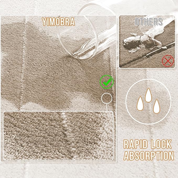 Yimobra Bathroom Runner Rugs 72"x24" Non Slip Washable Memory Foam Bath Mat, Super Soft Water Absorbent Hallway Carpet for Vanity Tub Shower, Beige