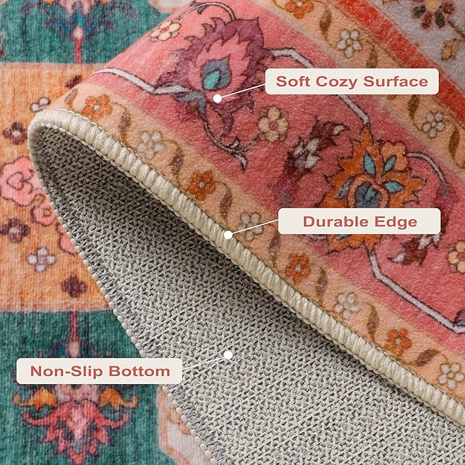 Ciicool Area Rug 5x7ft Washable Rugs for Living Room Non-Slip Indoor Rugs Large Low-Pile Mat Floor Carpet Vintage Rug for Bedroom Dinning Foyer Decor