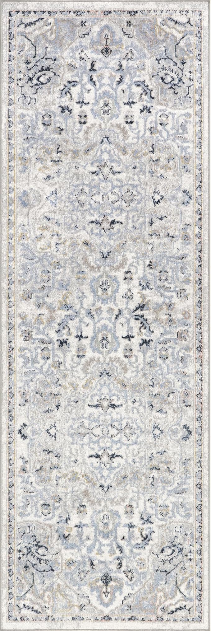 nuLOOM SpinClean Cady Blue/Cream, 2'8" x 8', Vintage Oriental, Soft and Cozy, High Traffic, Stain Resistant, Easy Clean, Durable, Machine Washable Runner for Bedroom, Living Room, Dining, Foyer