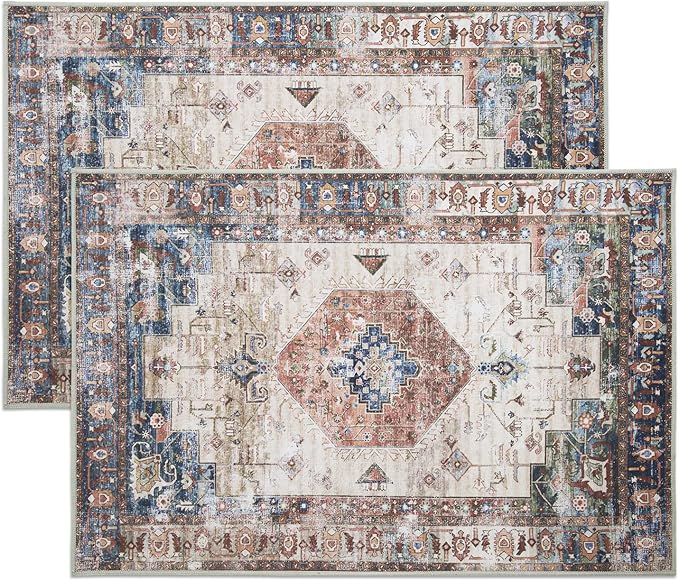 2 Pcs Washable Indoor Doormat,Non Slip Retro Floor Mat 24" x 36" Area Rug Absorbent Entrance Rug Distressed Front Door Mat,Welcome Mats Entryway Rug Doormats for Kitchen Home Patio