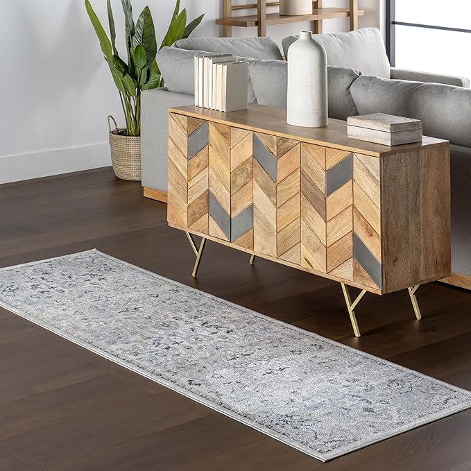 nuLOOM SpinClean Cady Blue/Cream, 2'8" x 8', Vintage Oriental, Soft and Cozy, High Traffic, Stain Resistant, Easy Clean, Durable, Machine Washable Runner for Bedroom, Living Room, Dining, Foyer