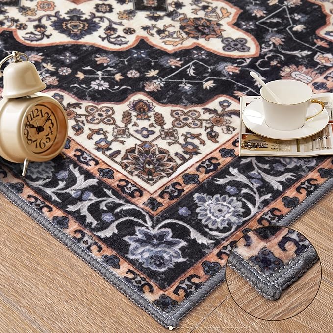 Ciicool Area Rug 5x7ft Washable Rugs for Living Room Non-Slip Indoor Rugs Large Low-Pile Mat Floor Carpet Vintage Rug for Bedroom Dinning Foyer Decor