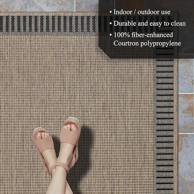 Couristan Recife Indoor Outdoor Rug - Wicker Stitch 2'3" x 11'9" Runner in Cocoa Brown and Black, Hose Washable, Low Pile, Pet- Kid Friendly Home Decor for Living Room, Patio Furniture Set, Kitchen