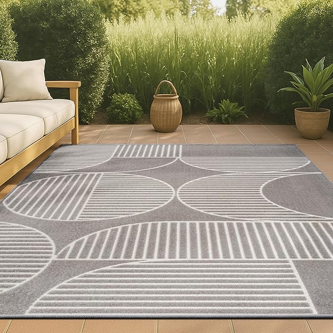 JONATHAN Y Nordby High-Low Arch Striped Gray/Cream Indoor/Outdoor Area Rug, 8x10, Contemporary,Bohemian, Transitional for Bedroom,Kitchen,Living Room,Non Shedding (SCN104C-8)