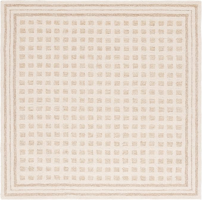 SAFAVIEH Ebony Collection Area Rug - 6' Square, Ivory & Beige, Modern Checkered Design, Handmade Wool, Ideal for The Living Room, Bedroom, Dining Room (EBN604A-6SQ)