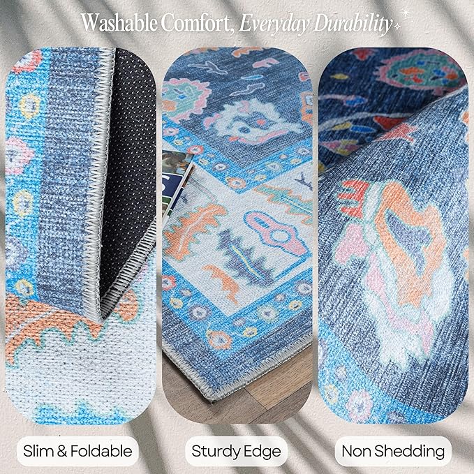 Fame Rugs Blue Modern Oushak Rug 10x13, Vintage Turkish Colorful Oriental Washable Antique Inspired Oversize Area Rugs, Luxury Living Room Bedroom (387BNB, 10' x 13')