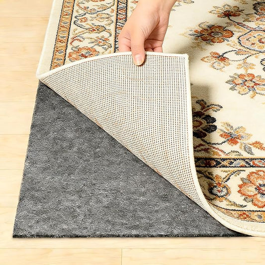 Non Slip Felt Rubber Rug Pad, Thick Felt Rug Pads for Hardwood Floors, Under Area Rugs Protective Cushion Pads for Carpet, Felt and Rubber Underpad for Home Place Surface Safe (Grey, 6' x 8')