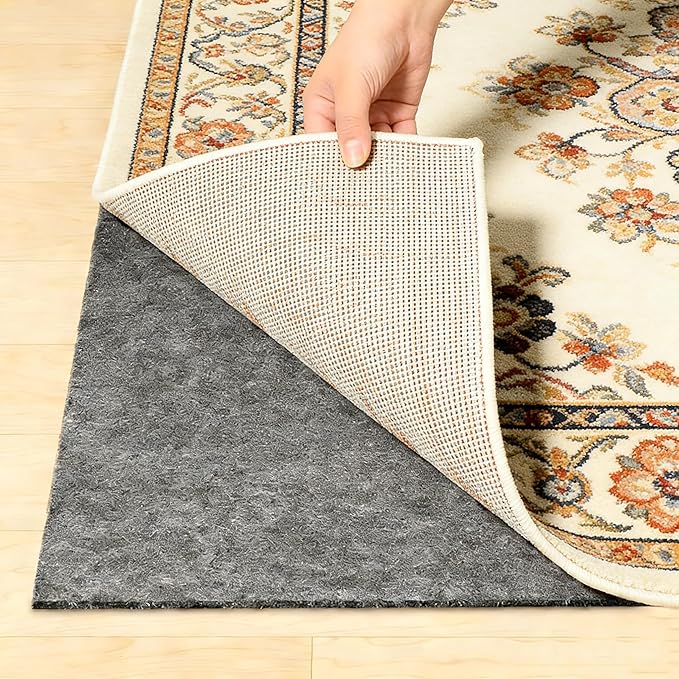 Non Slip Felt Rubber Rug Pad, Thick Felt Rug Pads for Hardwood Floors, Under Area Rugs Protective Cushion Pads for Carpet, Felt and Rubber Underpad for Home Place Surface Safe (Grey, 2' x 4')