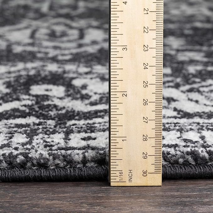 Hauteloom Eon Medallion Small Area Rug - Moroccan Bohemian Farmhouse - Black, White, Ivory - 2' x 3'
