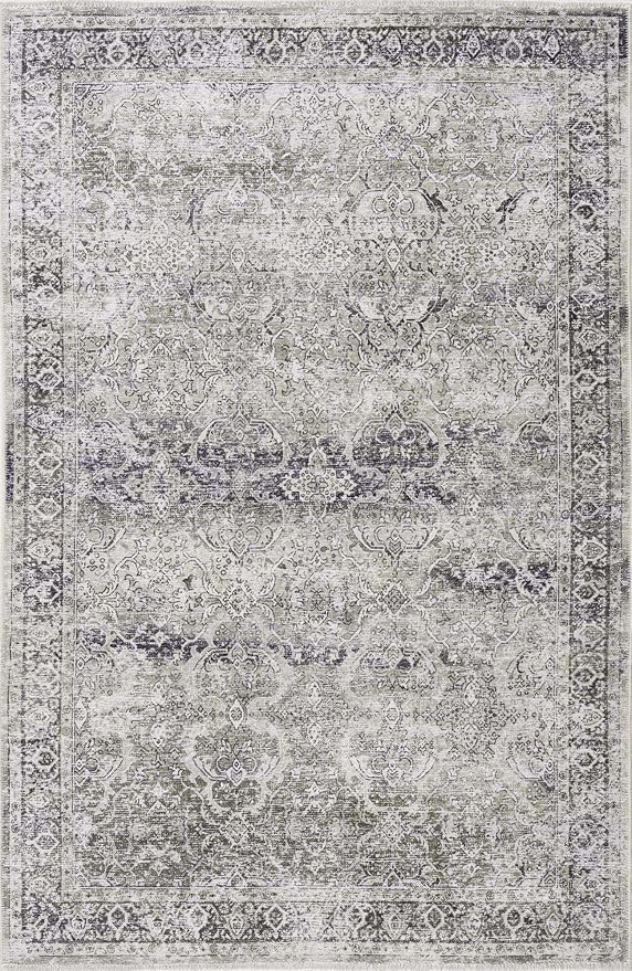 Hauteloom Arista Bohemian Vintage Medallion Area Rug - Farmhouse Oriental Carpet for Living Room, Bedroom - Machine Washable - Gray - 6'7" x 9'