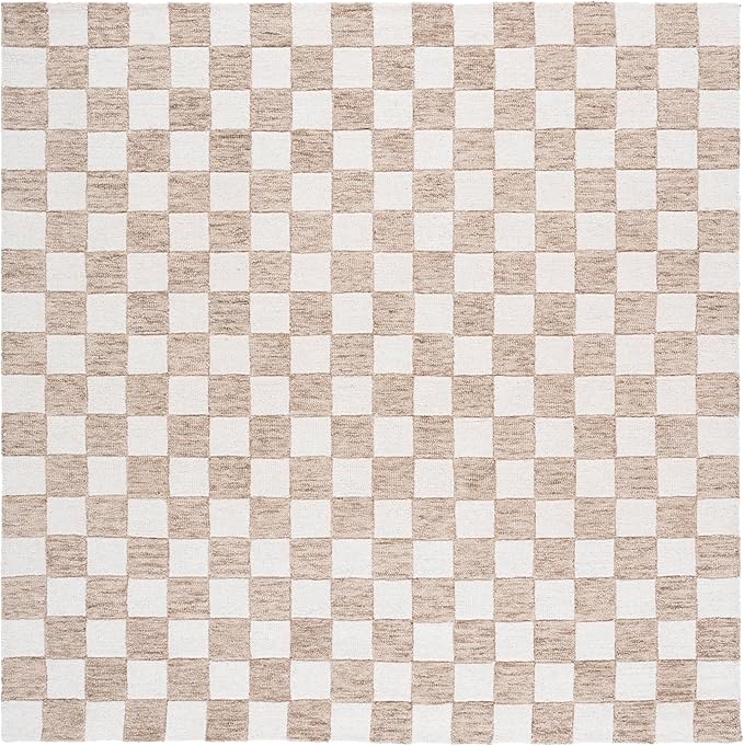SAFAVIEH Ebony Collection Area Rug - 6' Square, Brown & Ivory, Handmade Wool, Checkered Pattern, Ideal for Living Room, Bedroom, Home Office, Dining Space (EBN175T-6SQ)