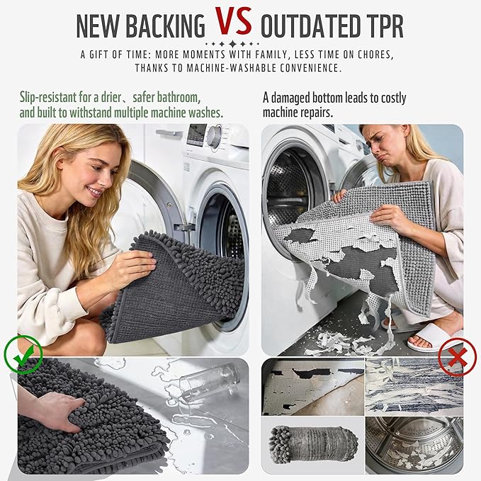 Yimobra Bathroom Runner Rug 60x24 Inch - Extra Long Non Slip Chenille Bath Mat, Soft & Absorbent, Machine Washable Shaggy Hallway Carpet for Vanity Tub Shower, Dark Gray Home Decor Accessories