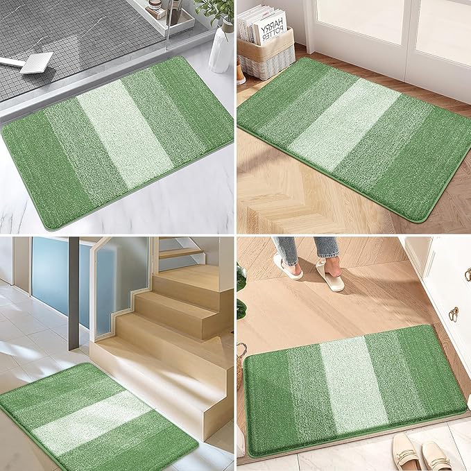 Kitinjoy Indoor Outdoor Door Mat, 32x20 Non-Slip Absorbent Dirt Trapper, Low-Profile Washable Inside Entrance Front Floor Mat, Sturdy Soft Entry Doormats for Entryway, Sage Green