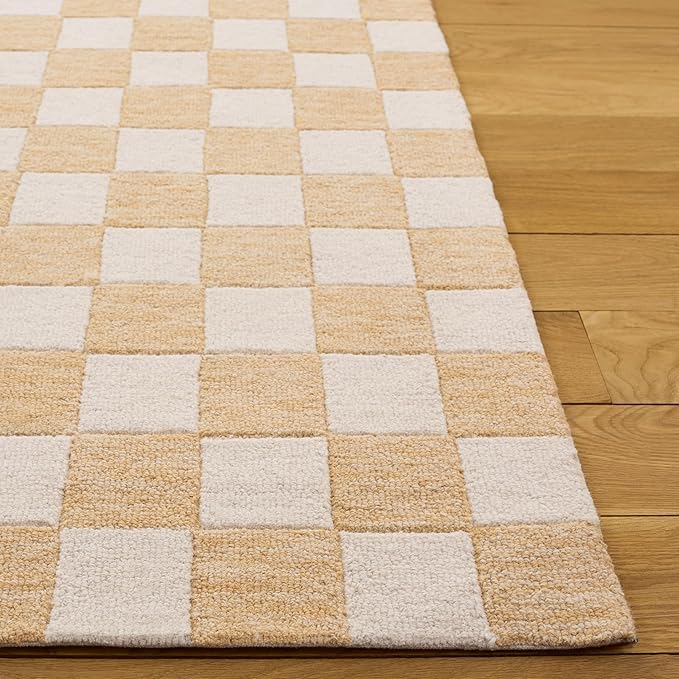 SAFAVIEH Area Rug 4x6 - Ebony Collection - Gold & Ivory, Handmade Wool, Checkered Design, Ideal for Living Room, Bedroom, Dining Space (EBN175D)