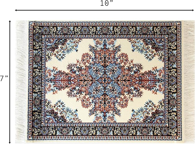 Inusitus Oriental Rug Mouse Pad – Mini Carpet Style Mousepad with Fringe, Non-Slip Rubber Base, Aesthetic Desk Accessory for Office & Home, Beige