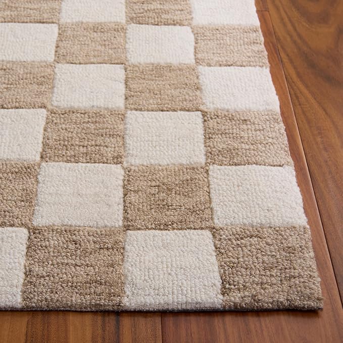SAFAVIEH Ebony Collection Area Rug - 5' x 8', Brown & Ivory, Handmade Wool, Checkered Pattern, Ideal for Living Room, Bedroom, Home Office, Dining Space (EBN175T-5)