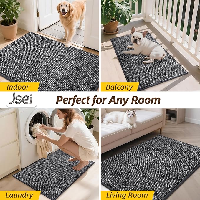 JSEI Dirt Trapper Door Mat 36"x60" Non-Slip Washable Entrance Mat, Dog Doormats, Absorbent & Fade-Resistant Floor Mats, Low Profile Welcome Mats for Entryway, Front Door, and Inside Entrance, Charcoal