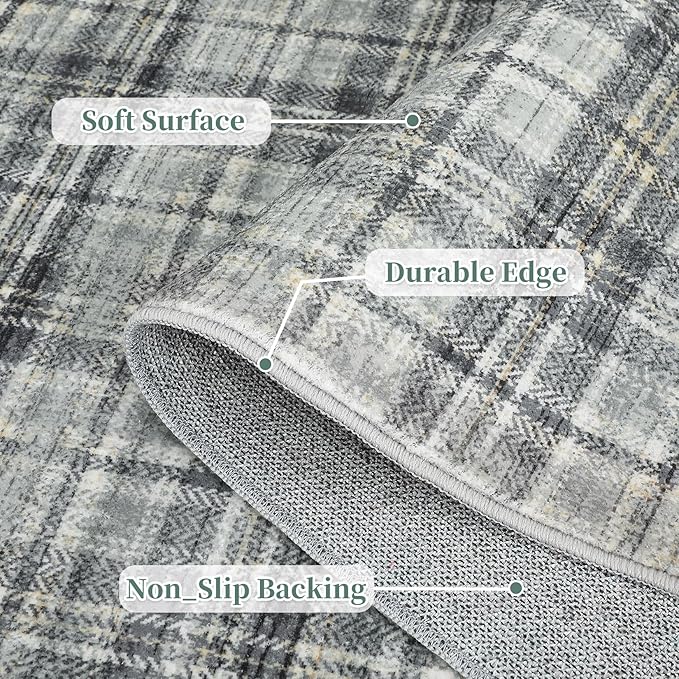 Washable Rugs 9 x 12 Rug for Living Room Soft Bedroom Rug Modern Plaid Large Area Rug Non Shedding Non Slip Throw Rugs Stain Resistant Carpet for Dining Room Nursery 9'x12' Greenish Grey
