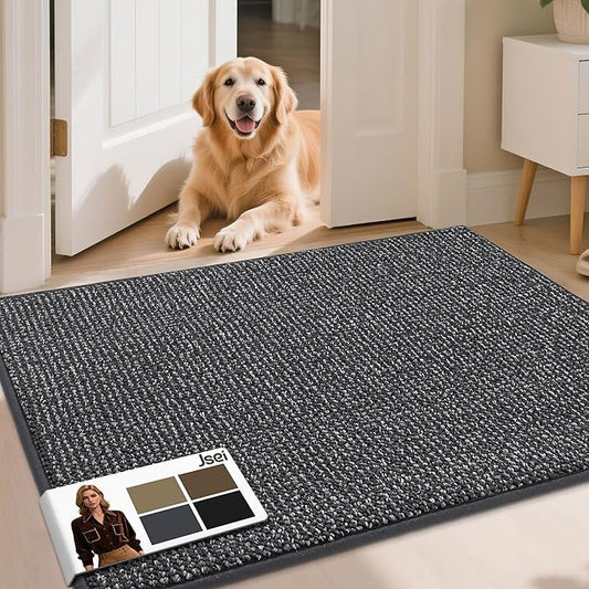 JSEI Dirt Trapper Door Mat 32"x48" Non-Slip Washable Entrance Mat, Dog Doormats, Absorbent & Fade-Resistant Floor Mats, Low Profile Welcome Mats for Entryway, Front Door, and Inside Entrance, Charcoal