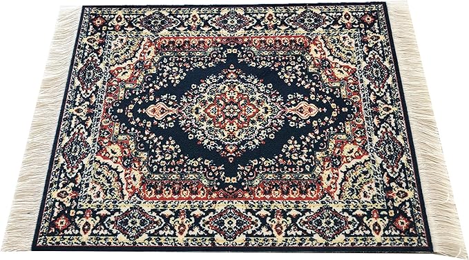 3-Piece Carpet-Style Desk Set – Navy Blue Mouse Pad, Mini Rug Coaster & Bookmark, Colorful Elegant Office Accessories, Novelty Gift