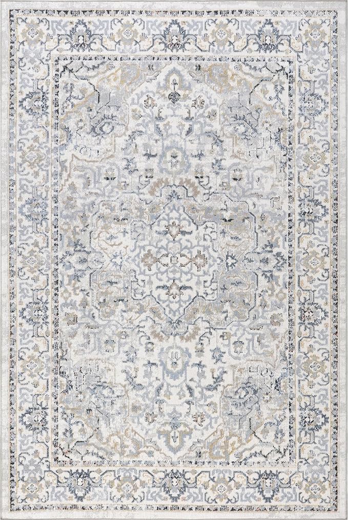 nuLOOM SpinClean Cady Blue/Cream, 10' x 14', Vintage Oriental, Soft and Cozy, High Traffic, Stain Resistant, Easy Clean, Durable, Machine Washable Runner for Bedroom, Living Room, Dining, Foyer